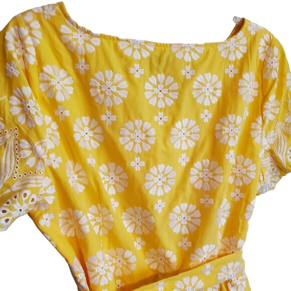 Talbots Yellow Floral Eyelet Embroidered Belted Peplum Top NWT 14P - Picture 3 of 16